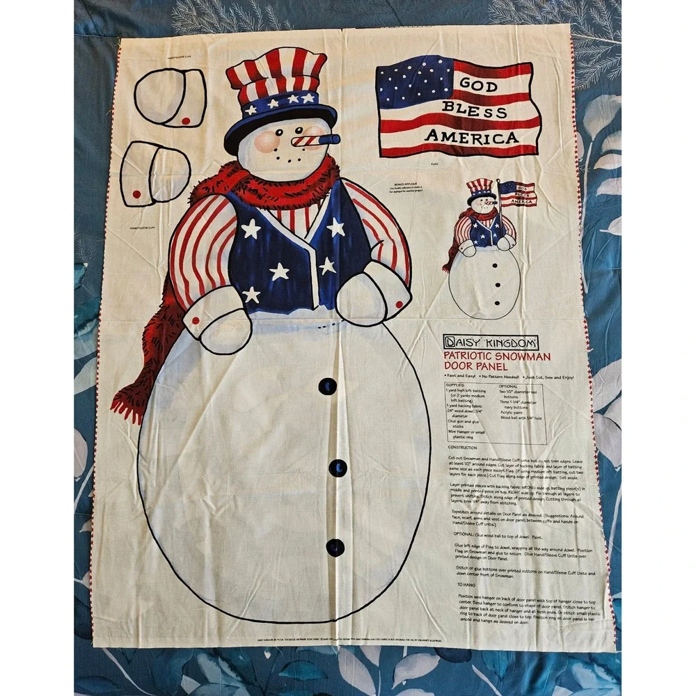 Daisy Kingdom Patriotic Snowman Door Panel Fabric God Bless America Uncle Sam